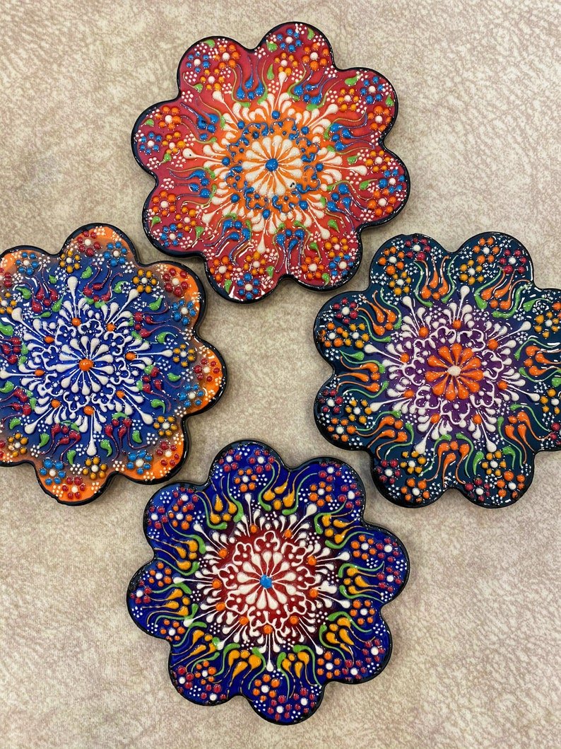 Ceramic Coaster Wall Dishes, Ceramic Tile Trivet, Hot Pad, Kitchen Decor hanging - Rassme