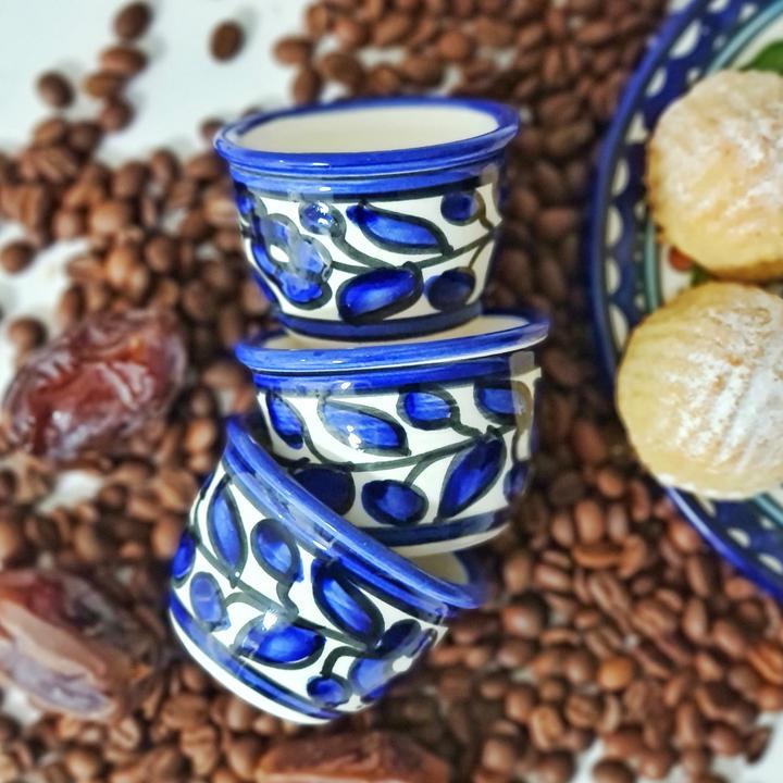 Palestinian Floral Ceramic Pot Dallah With 6 Cups Coffee Set - Rassme