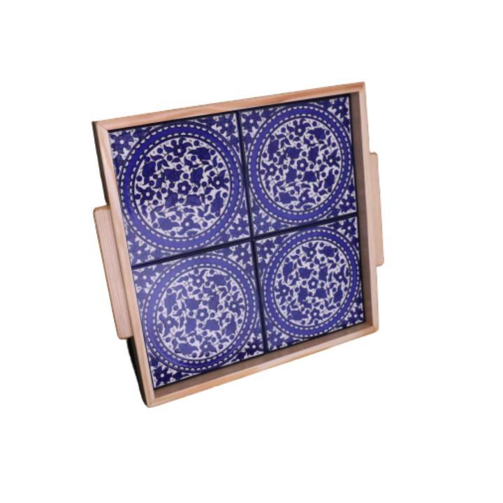 Wooden Colorful Blue Ceramic Medium Tray - Rassme