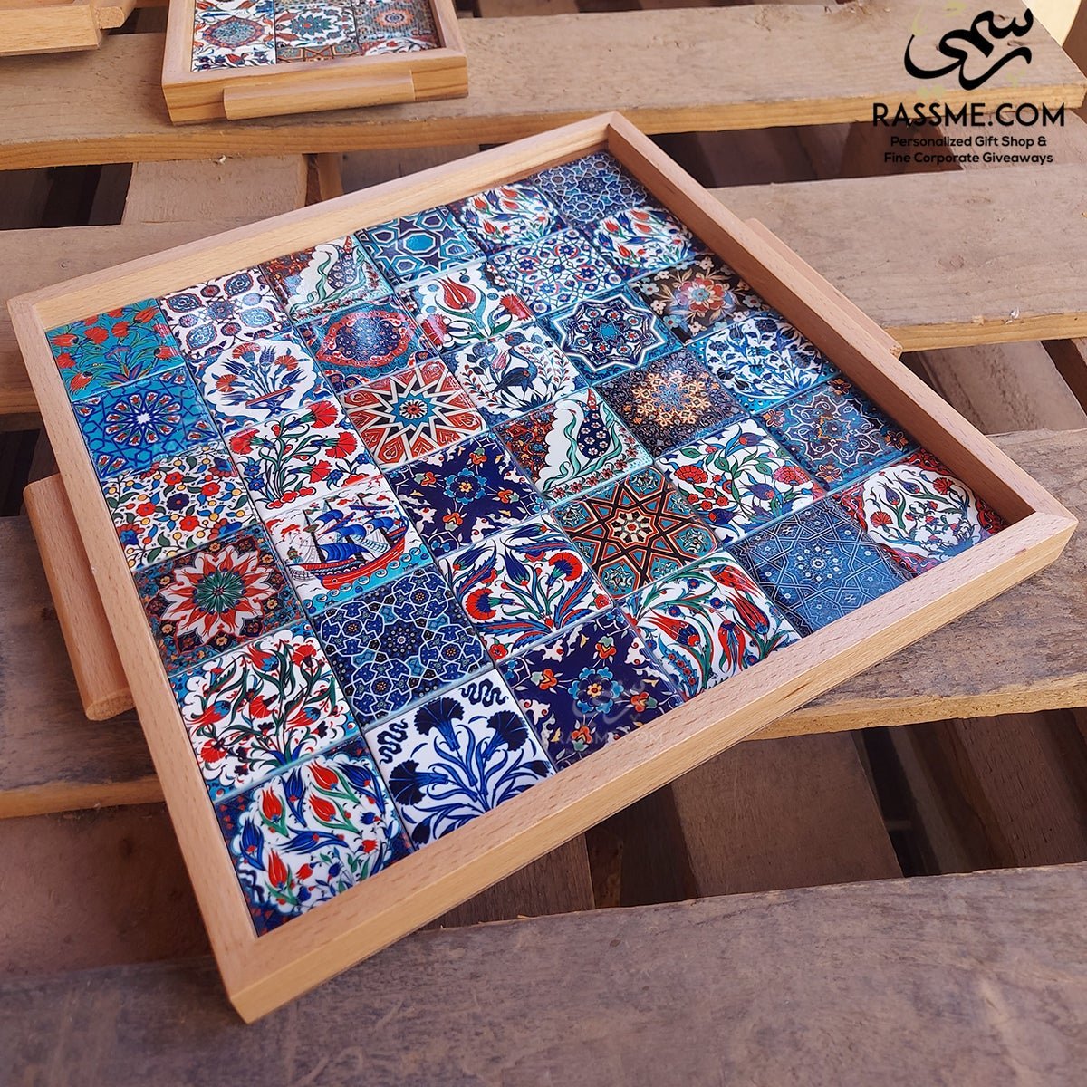 Wooden Colorful Ceramic Large Tray - Rassme