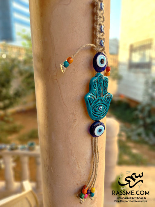 Turkish Blue Evil Eye Wall Hanging Ornament Evil Eye with Hamsa Home Protection Charm Wall Decor Amulet