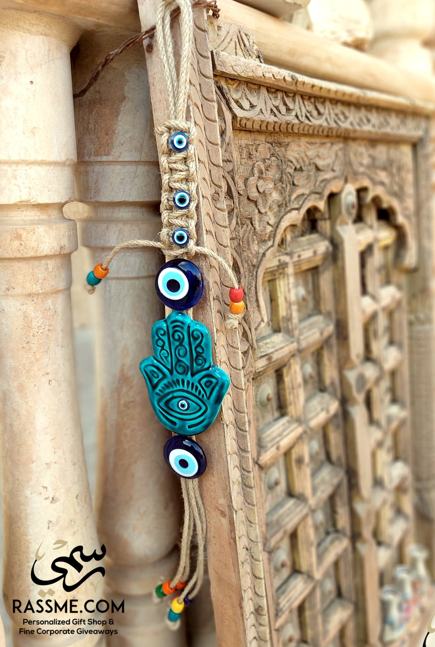 Turkish Blue Evil Eye Wall Hanging Ornament Evil Eye with Hamsa Home Protection Charm Wall Decor Amulet