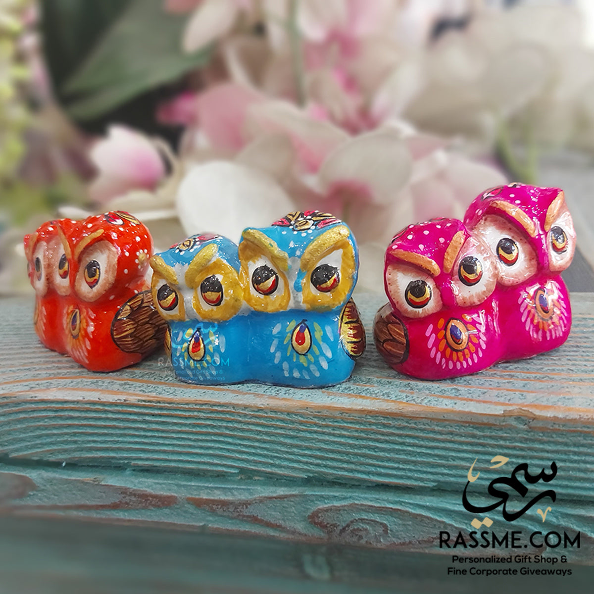 Small Ceramic Owl Couple Enamel Colors