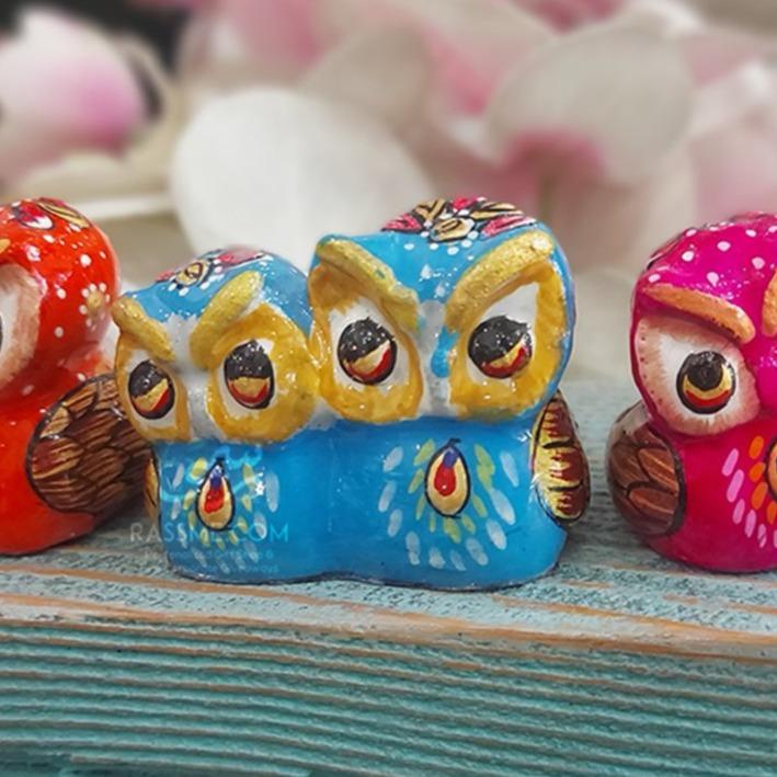 Small Ceramic Owl Couple Enamel Colors