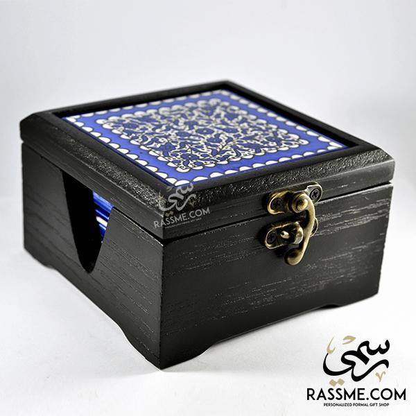 Personalized Wooden Box Ceramic Palestinian Coasters Set Pottery - in Jordan