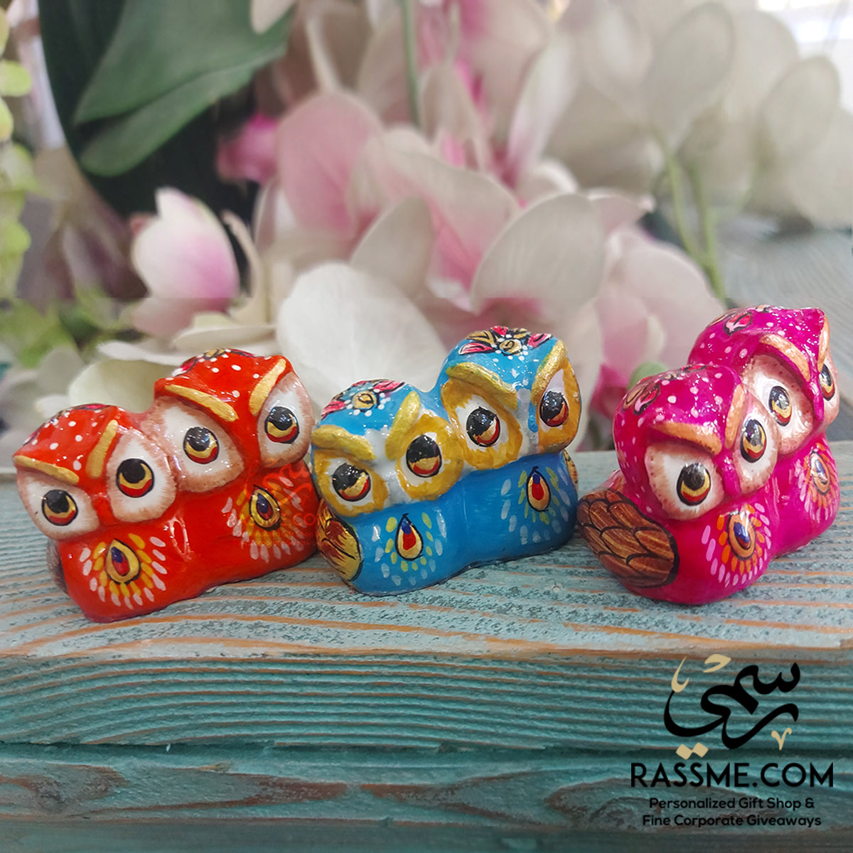 Small Ceramic Owl Couple Enamel Colors