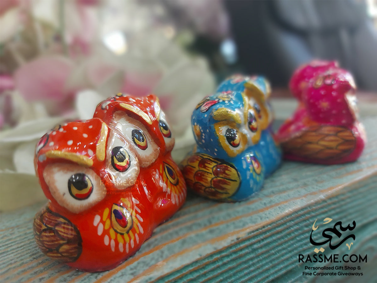 Small Ceramic Owl Couple Enamel Colors