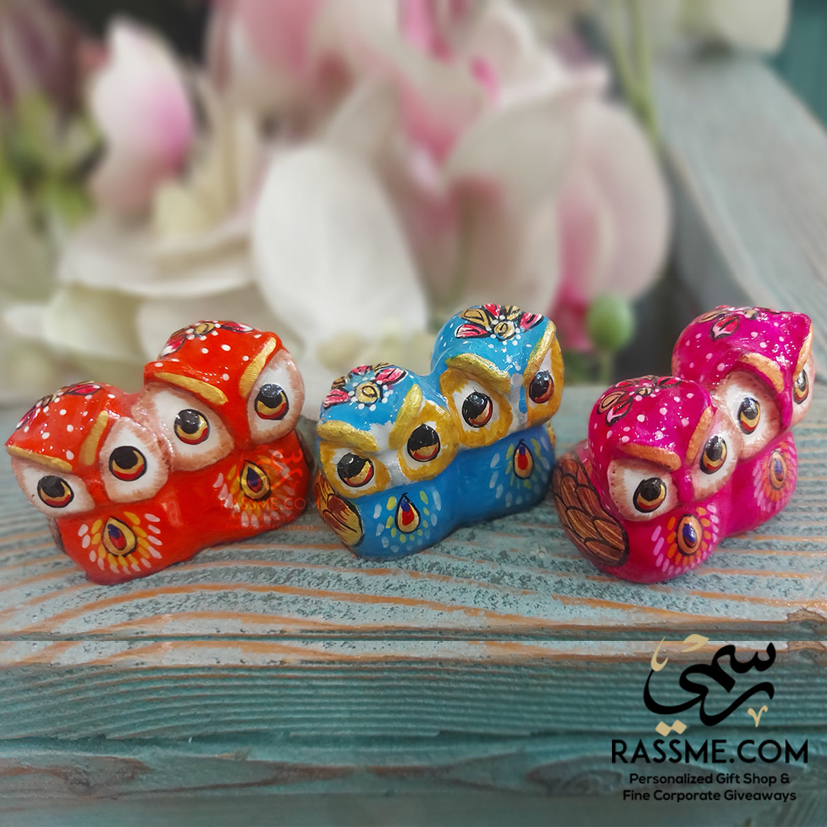 Small Ceramic Owl Couple Enamel Colors