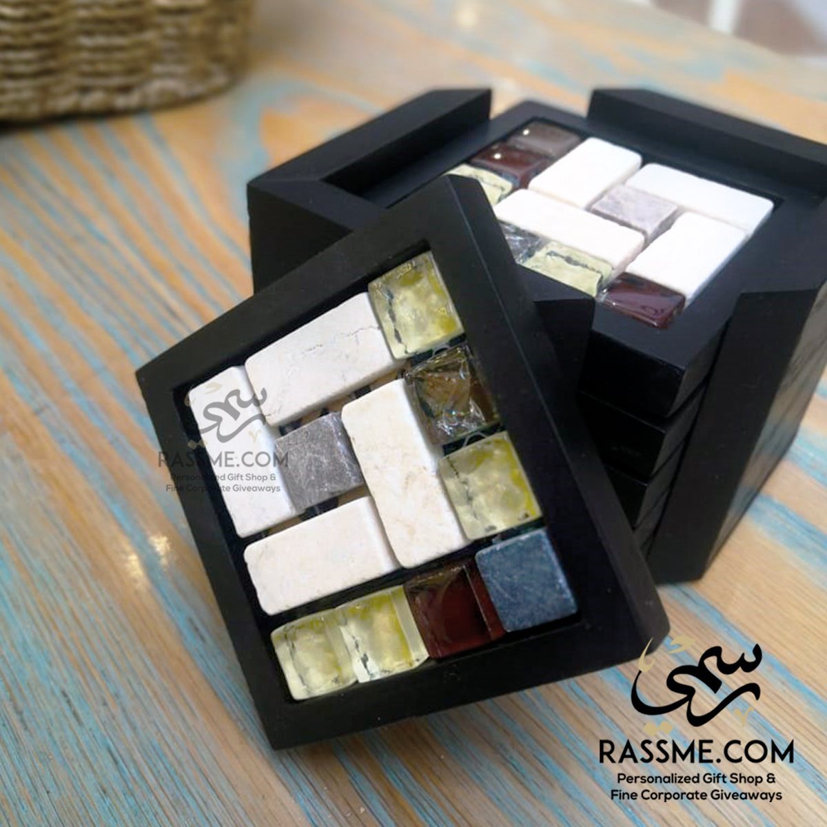 Personalized Wooden Modern Mosaics Coasters Set - in Jordan