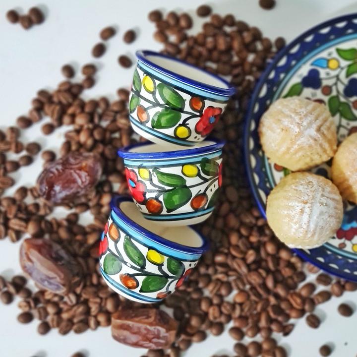 Arabian Coffee Cups Made in Palestine Hand Painted Palestinian Ceramic - Rassme