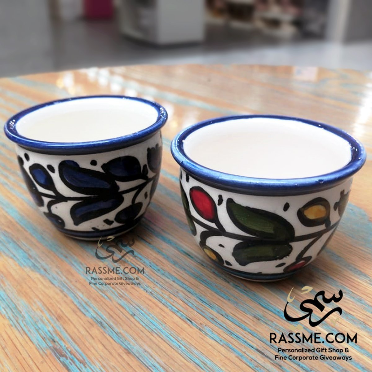 Arabian Coffee Cups Made in Palestine Hand Painted Palestinian Ceramic - Rassme