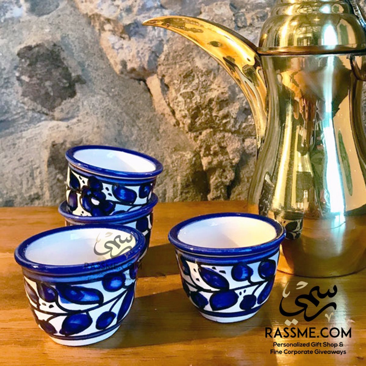 Arabian Coffee Cups Made in Palestine Hand Painted Palestinian Ceramic - Rassme