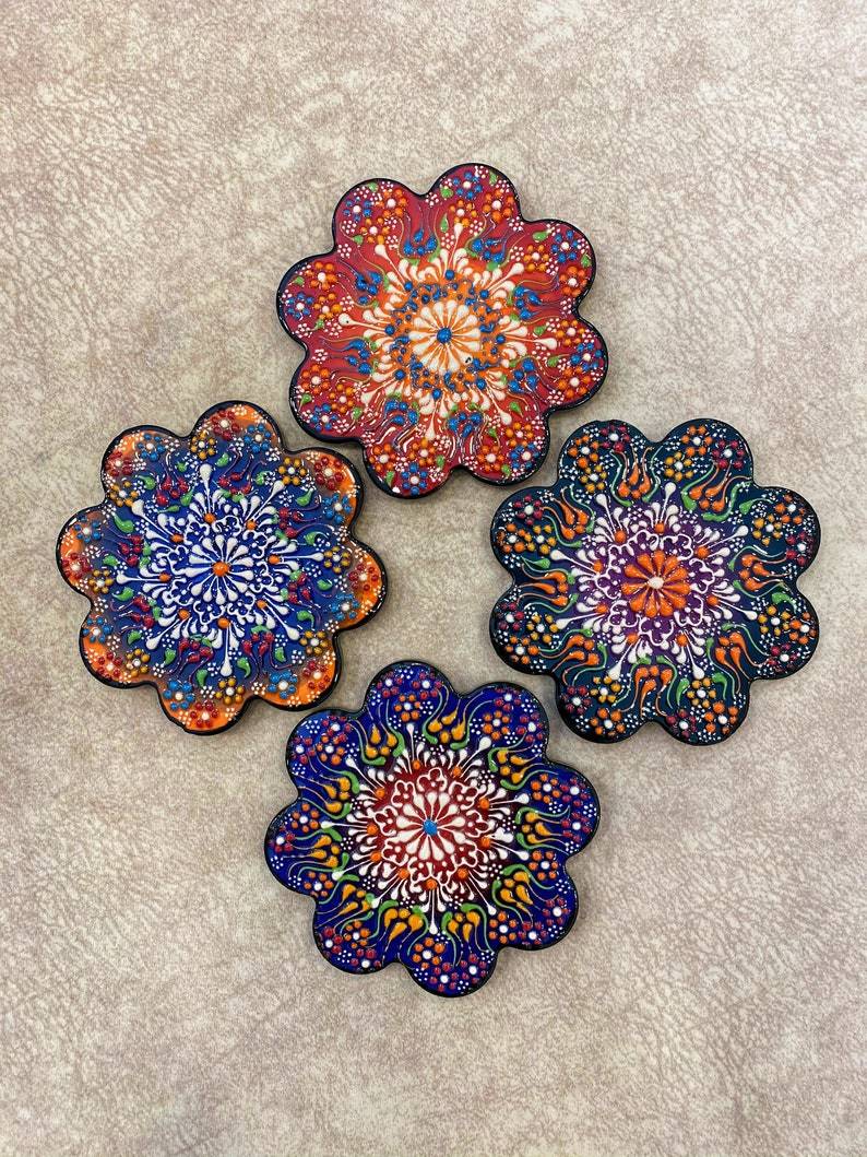 Ceramic Coaster Wall Dishes, Ceramic Tile Trivet, Hot Pad, Kitchen Decor hanging - Rassme