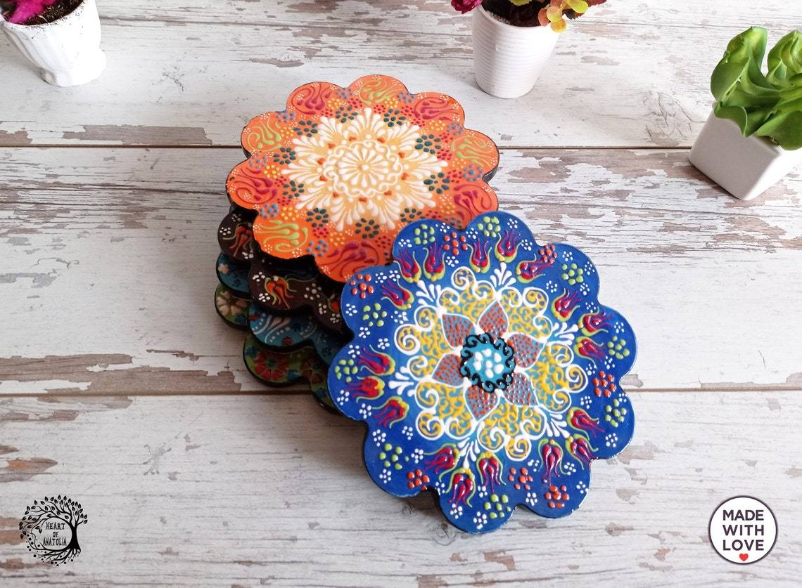 Ceramic Coaster Wall Dishes, Ceramic Tile Trivet, Hot Pad, Kitchen Decor hanging - Rassme