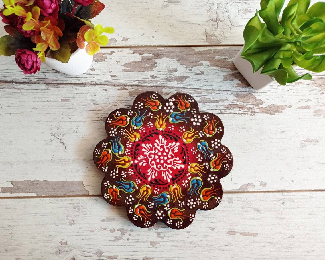 Ceramic Coaster Wall Dishes, Ceramic Tile Trivet, Hot Pad, Kitchen Decor hanging - Rassme