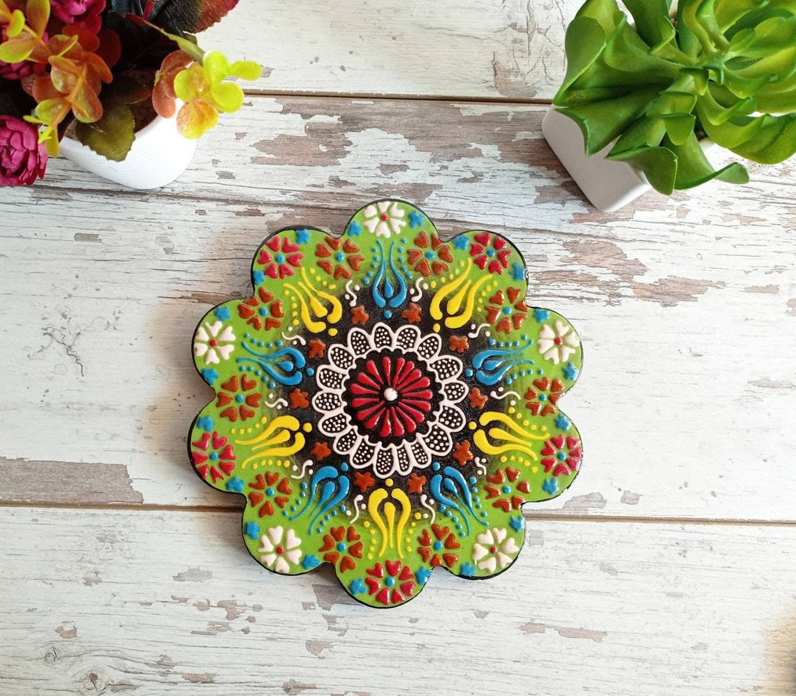 Ceramic Coaster Wall Dishes, Ceramic Tile Trivet, Hot Pad, Kitchen Decor hanging - Rassme