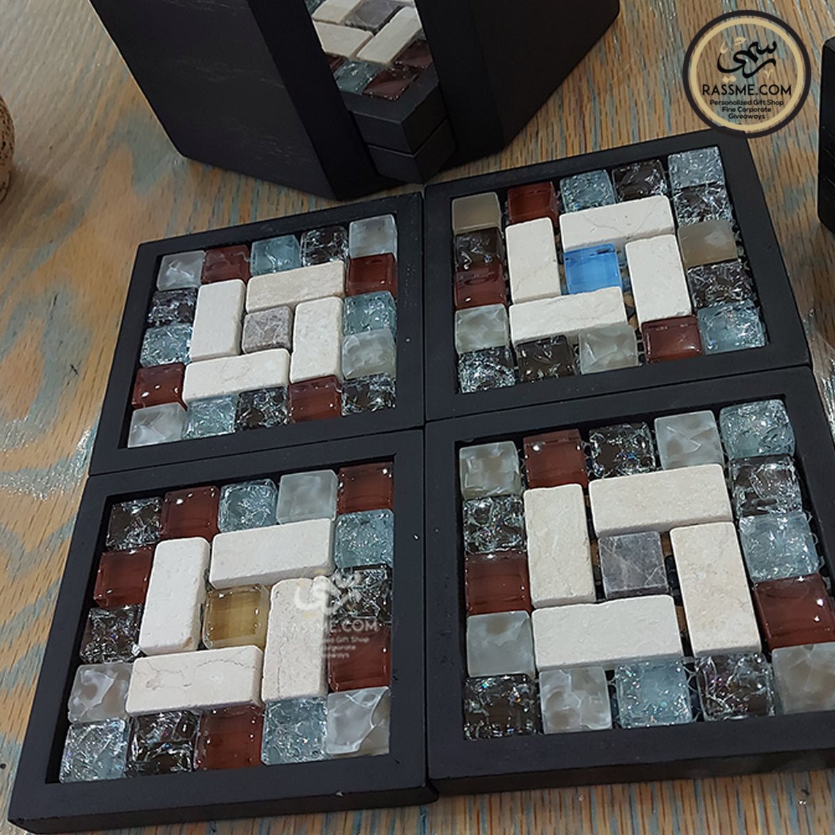 Personalized Wooden Modern Mosaics Coasters Set