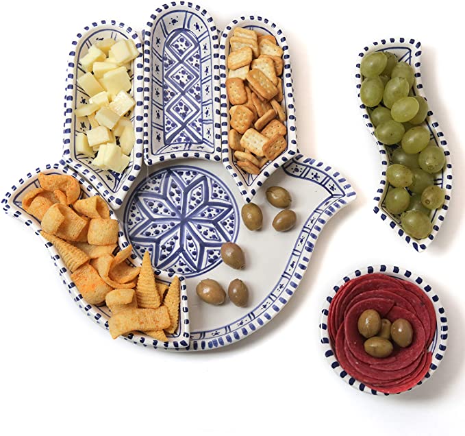 Hamsa Nut Dish Plate Serving Dish Chip and Dip Set Chanuka - Rassme