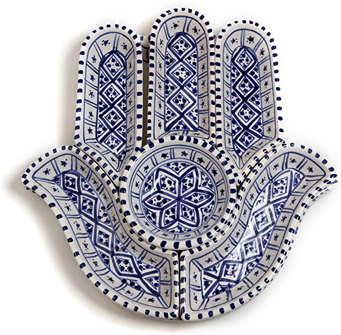 Hamsa Nut Dish Plate Serving Dish Chip and Dip Set Chanuka - Rassme