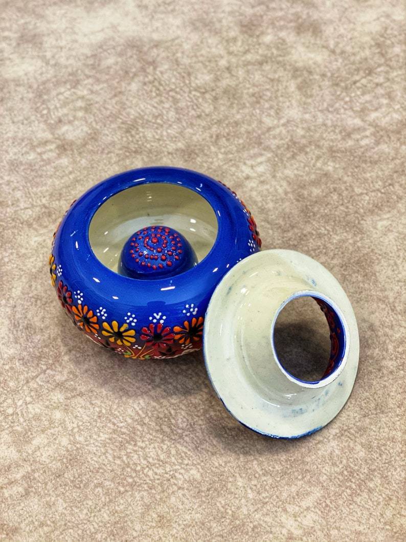 Handmade Ceramic Ashtray with Lid Decorative Turkish Hand Painted - Rassme