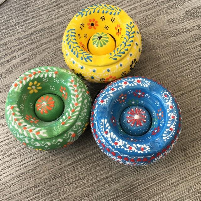 Handmade Ceramic Ashtray with Lid Decorative Turkish Hand Painted - Rassme