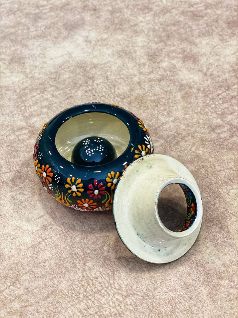 Handmade Ceramic Ashtray with Lid Decorative Turkish Hand Painted - Rassme
