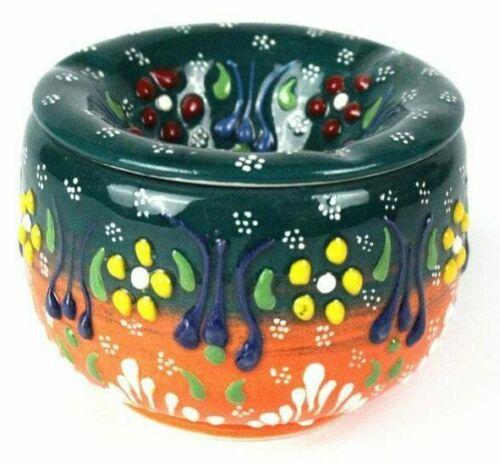 Handmade Ceramic Ashtray with Lid Decorative Turkish Hand Painted - Rassme