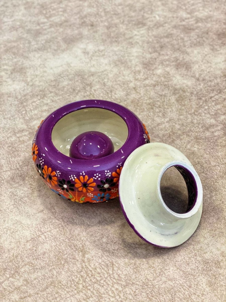 Handmade Ceramic Ashtray with Lid Decorative Turkish Hand Painted - Rassme