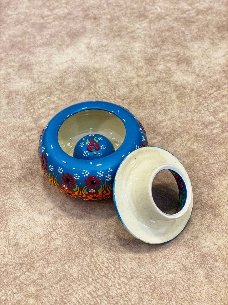 Handmade Ceramic Ashtray with Lid Decorative Turkish Hand Painted - Rassme
