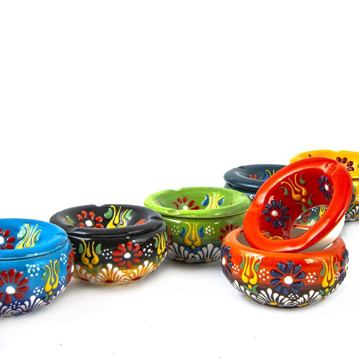 Handmade Ceramic Ashtray with Lid Decorative Turkish Hand Painted - Rassme