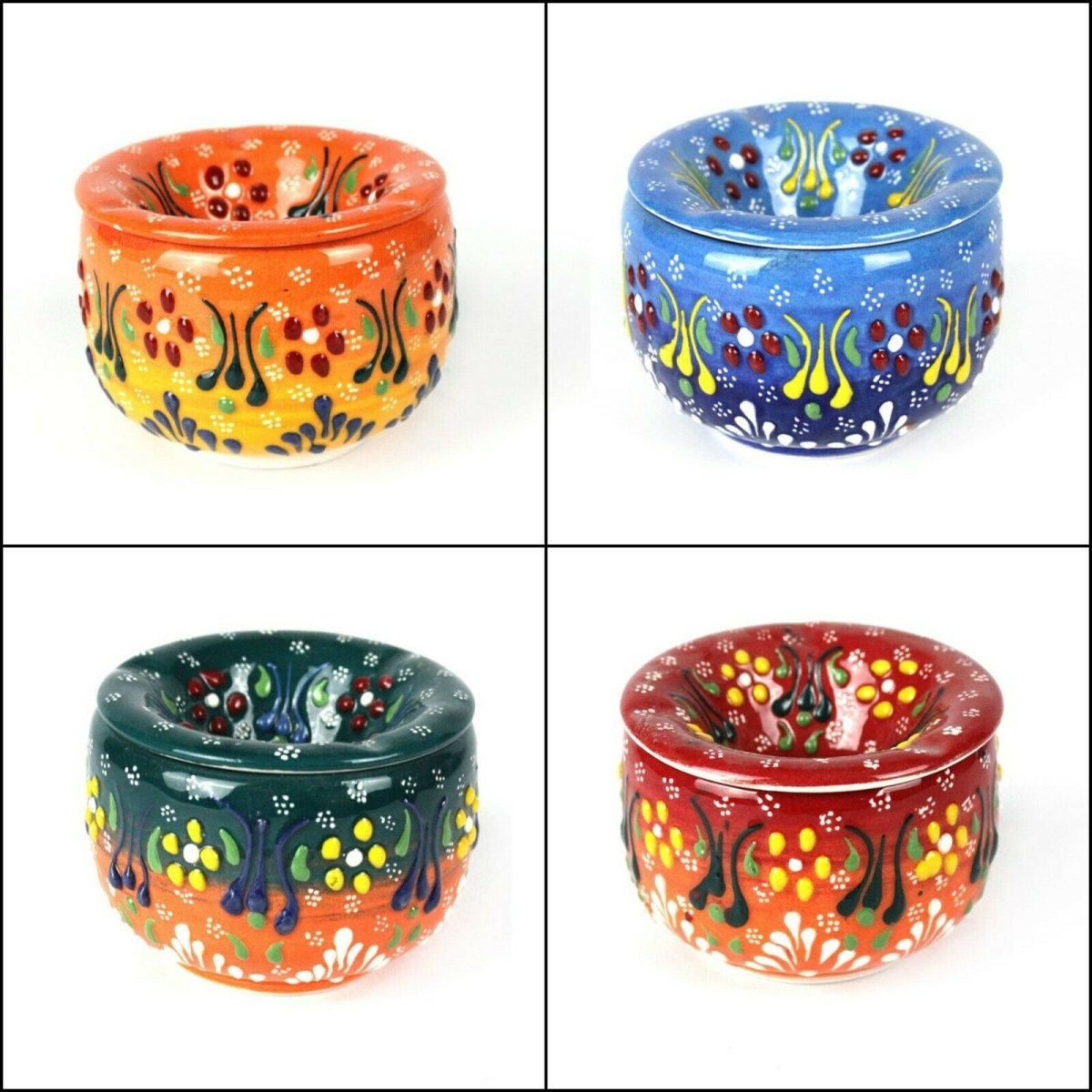 Handmade Ceramic Ashtray with Lid Decorative Turkish Hand Painted - Rassme