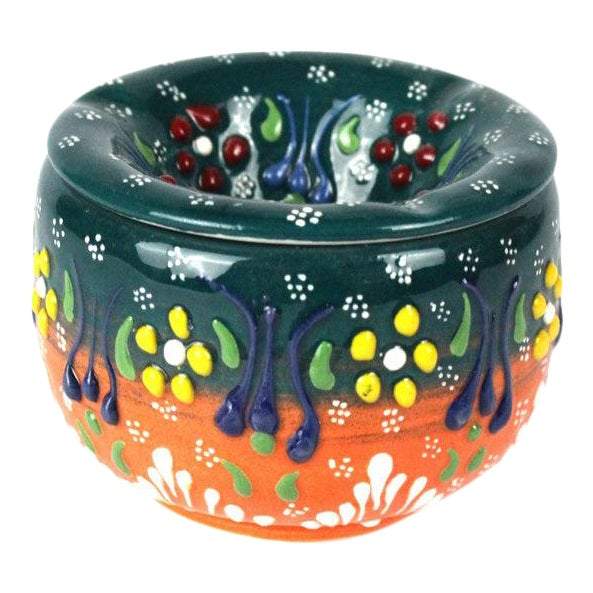 Handmade Ceramic Ashtray with Lid Decorative Turkish Hand Painted - Rassme