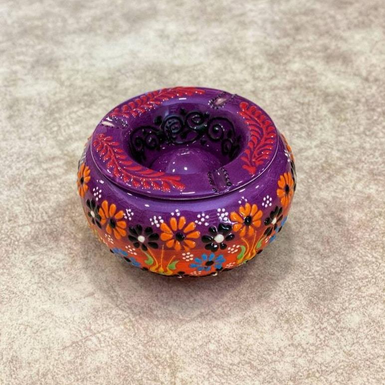 Handmade Ceramic Ashtray with Lid Decorative Turkish Hand Painted - Rassme