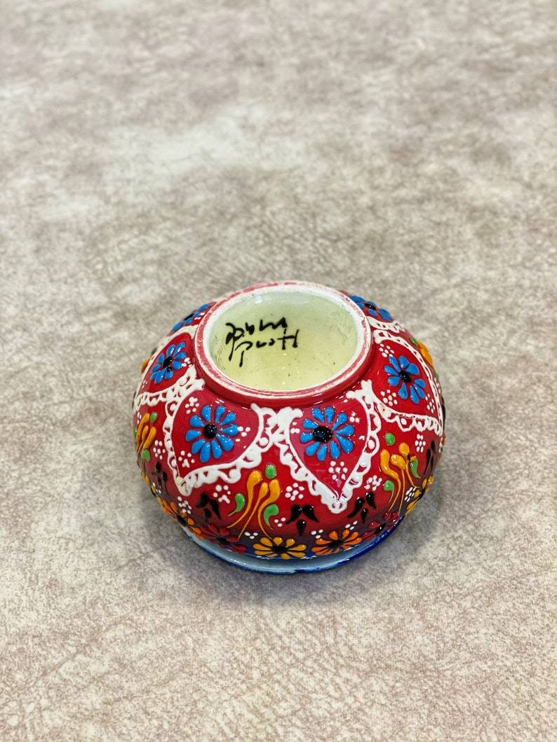 Handmade Ceramic Ashtray with Lid Decorative Turkish Hand Painted - Rassme
