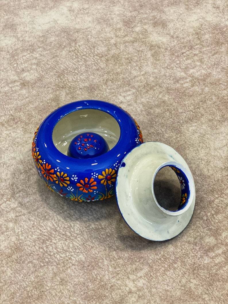 Handmade Ceramic Ashtray with Lid Decorative Turkish Hand Painted - Rassme