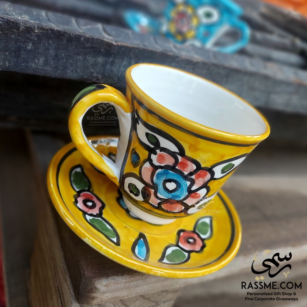 Handmade Ceramic Floral Tea Cup With Saucer Plate Pottery - Rassme