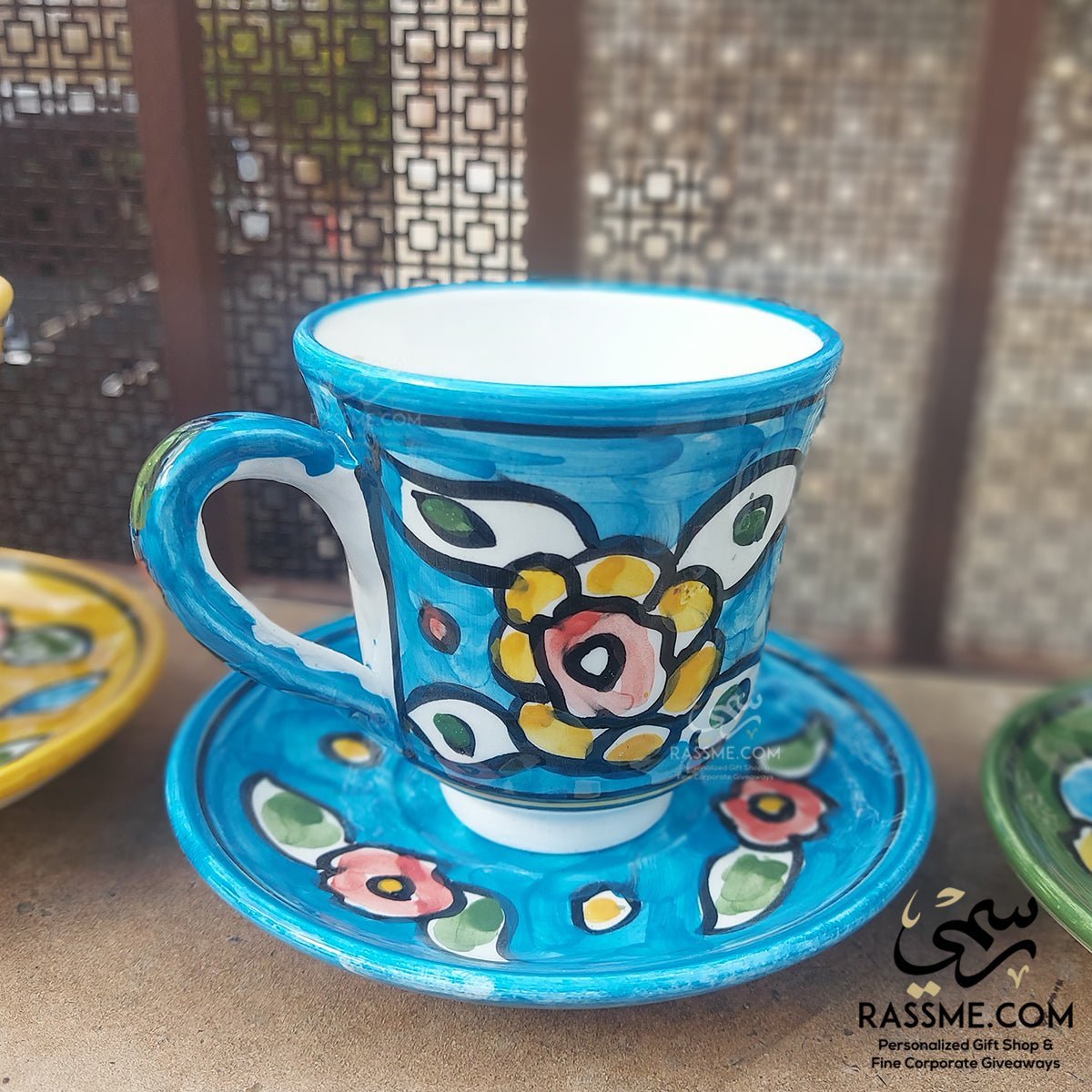 Handmade Ceramic Floral Tea Cup With Saucer Plate Pottery - Rassme