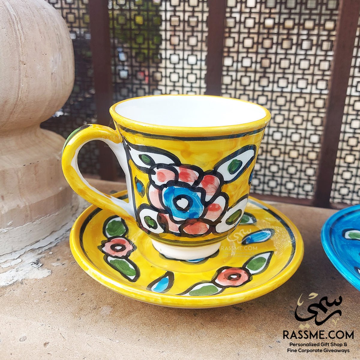 Handmade Ceramic Floral Tea Cup With Saucer Plate Pottery - Rassme