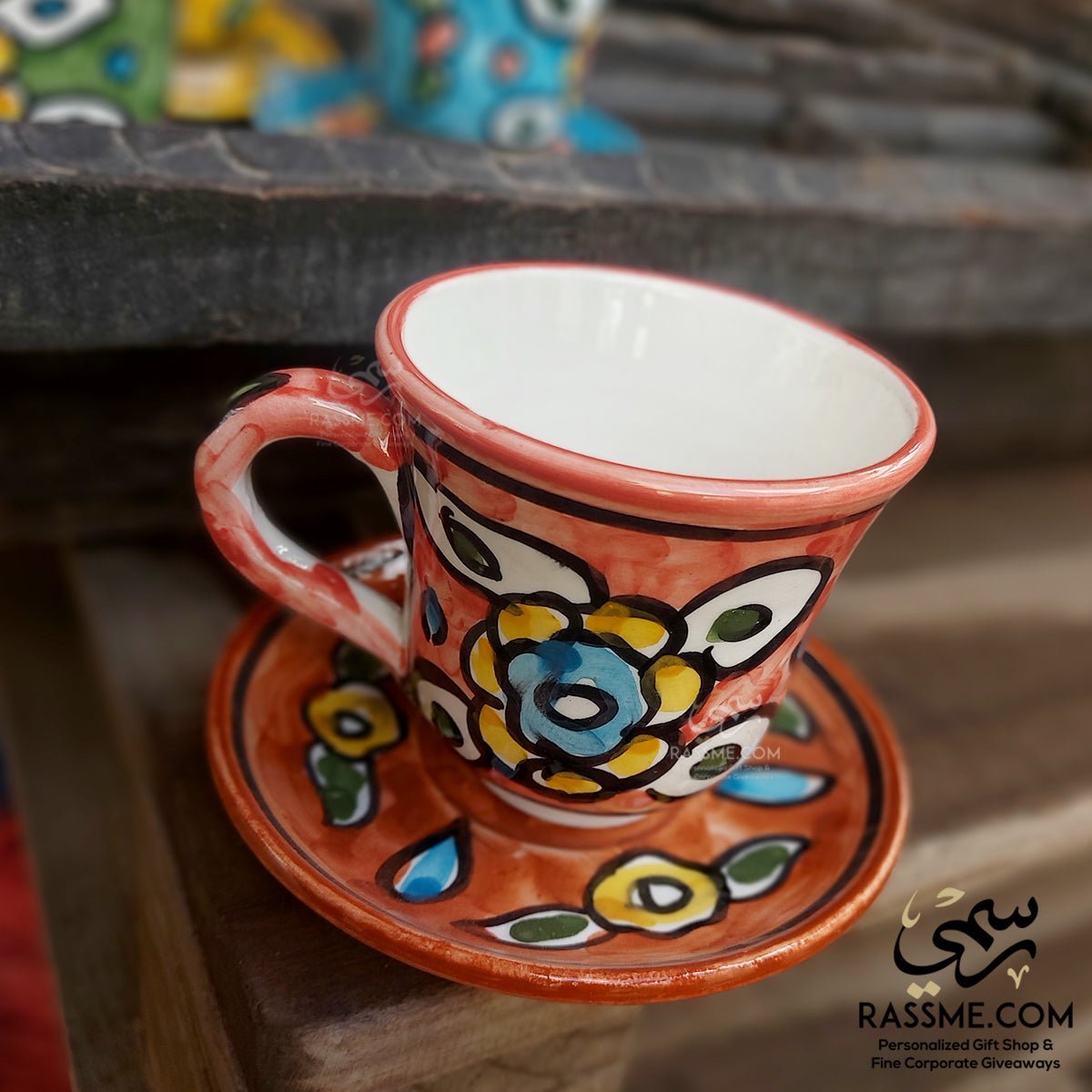 Handmade Ceramic Floral Tea Cup With Saucer Plate Pottery - Rassme