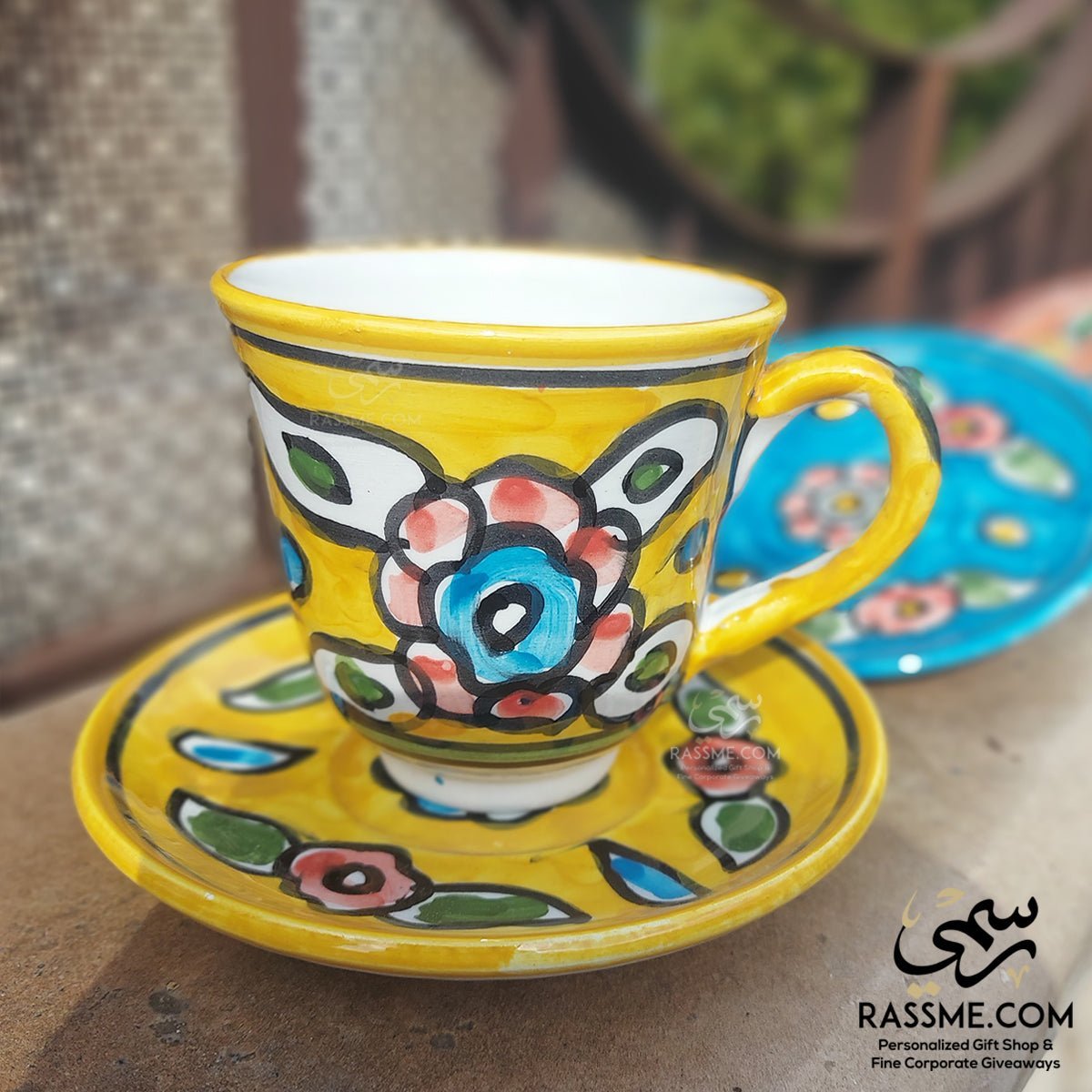 Handmade Ceramic Floral Tea Cup With Saucer Plate Pottery - Rassme