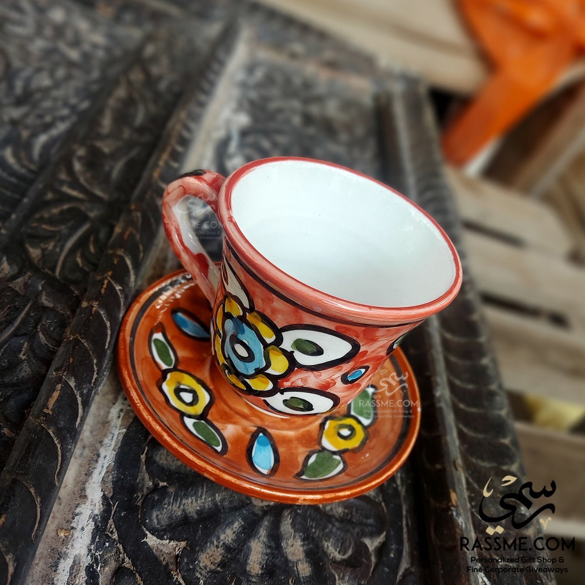 Handmade Ceramic Floral Tea Cup With Saucer Plate Pottery - Rassme