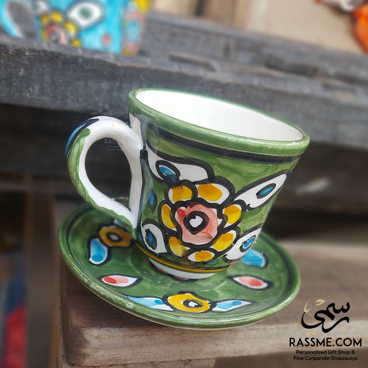 Handmade Ceramic Floral Tea Cup With Saucer Plate Pottery - Rassme