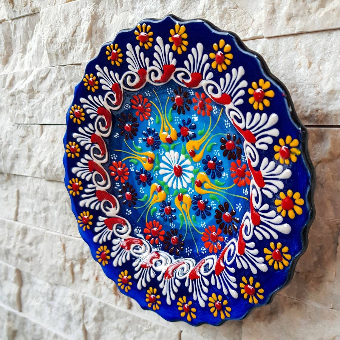 Handmade Ceramic Traditional Turkish Tile Plate Decorative Wall Hanging - Rassme