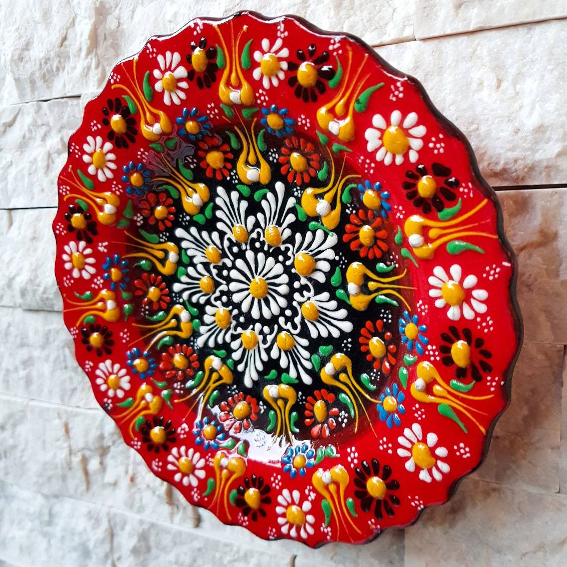 Handmade Ceramic Traditional Turkish Tile Plate Decorative Wall Hanging - Rassme