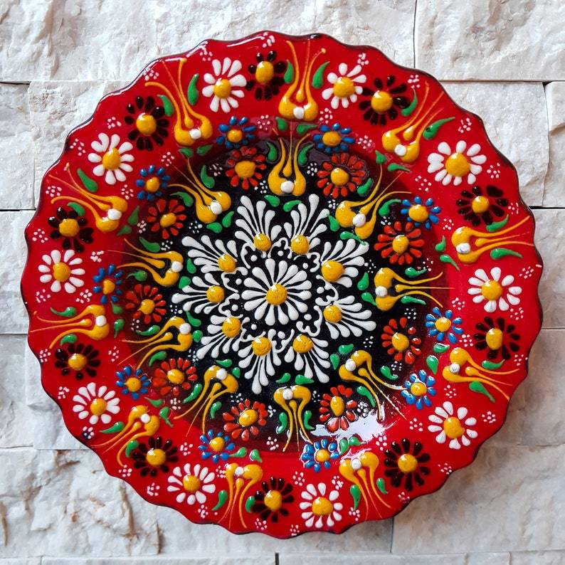 Handmade Ceramic Traditional Turkish Tile Plate Decorative Wall Hanging - Rassme