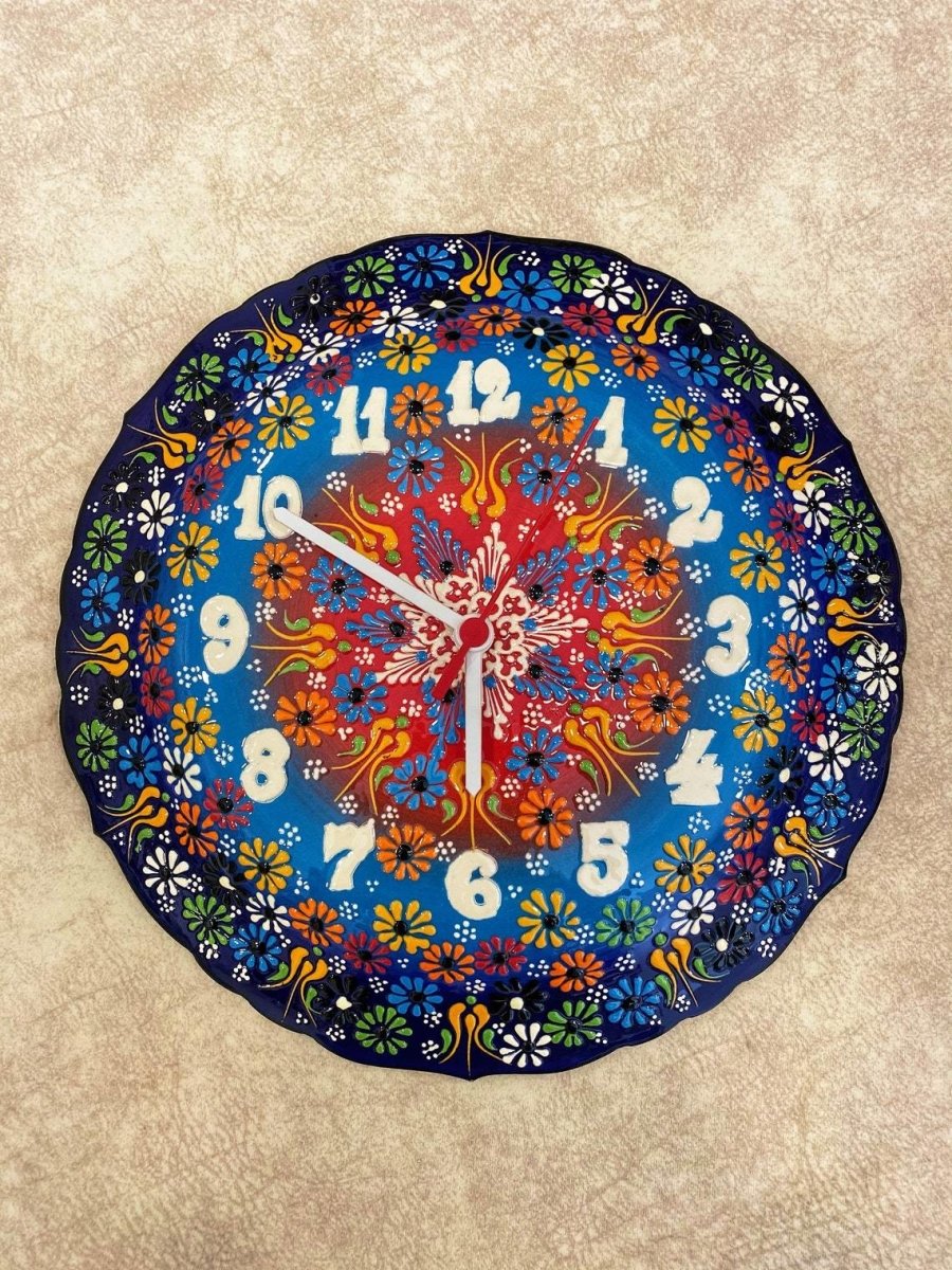 Handmade Ceramic Wall Clock, Decorative Ceramic Plate Clock, Unique Home Decor - Rassme