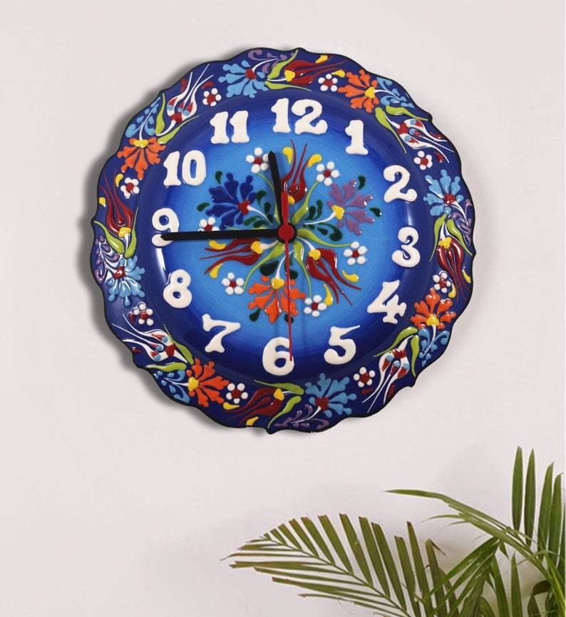 Handmade Ceramic Wall Clock, Decorative Ceramic Plate Clock, Unique Home Decor - Rassme