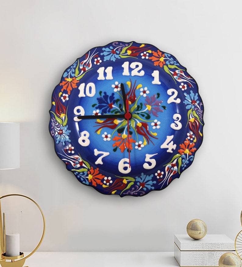 Handmade Ceramic Wall Clock, Decorative Ceramic Plate Clock, Unique Home Decor - Rassme