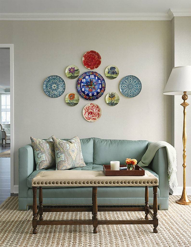 Handmade Ceramic Wall Clock, Decorative Ceramic Plate Clock, Unique Home Decor - Rassme