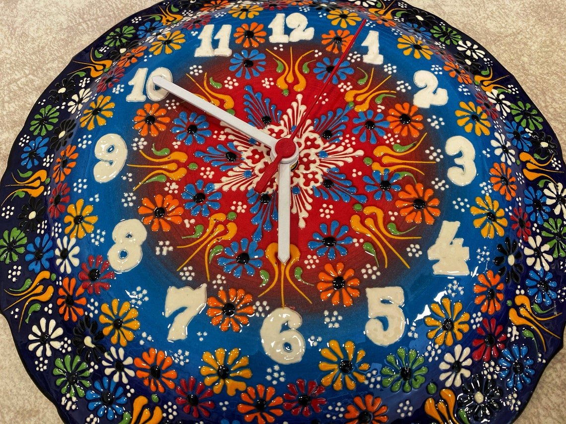 Handmade Ceramic Wall Clock, Decorative Ceramic Plate Clock, Unique Home Decor - Rassme